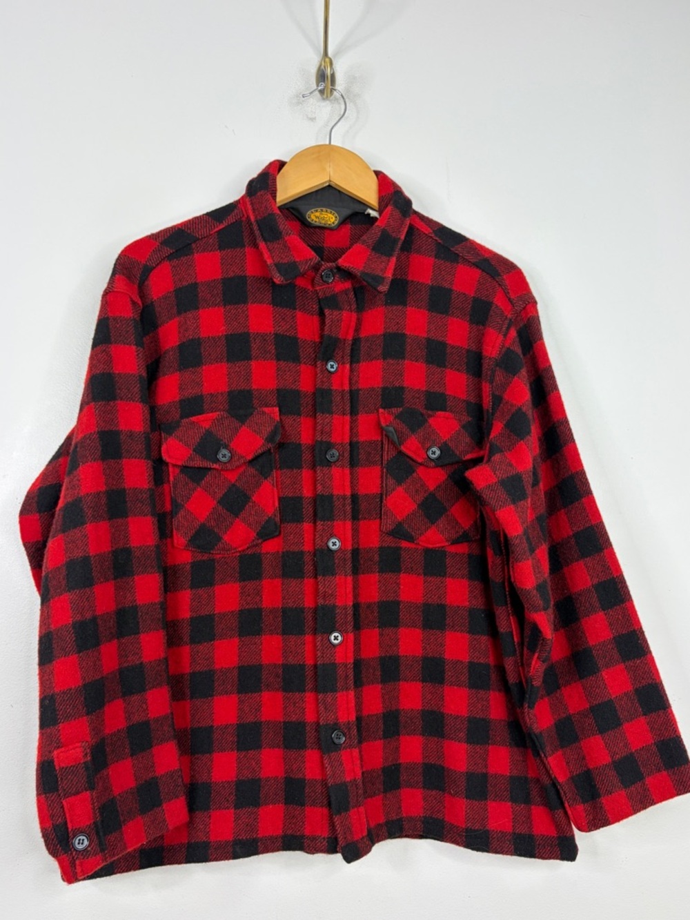 Vintage Woolrich Shirt Jacket Mens XL Red Black Buffalo Plaid Flannel Shacket